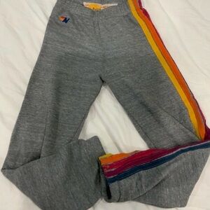 Aviator Nation Gray Sweatpants with Rainbow Stripes
